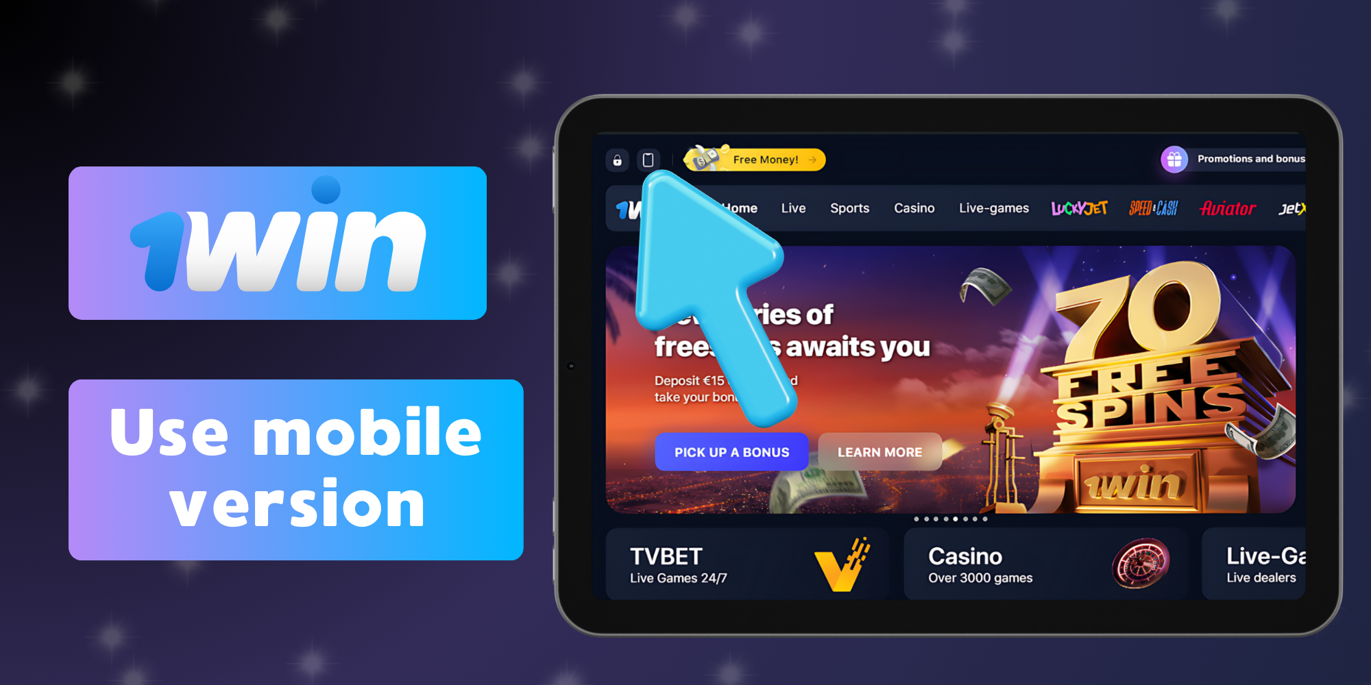 Step by step how to start using the mobile version of the 1win website