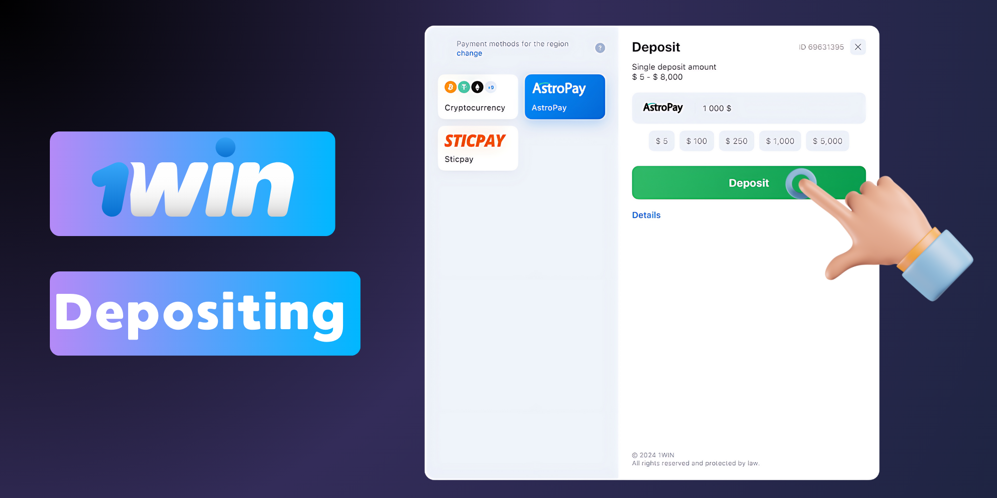 Step-by-step instructions for depositing to your 1win account using AstroPay